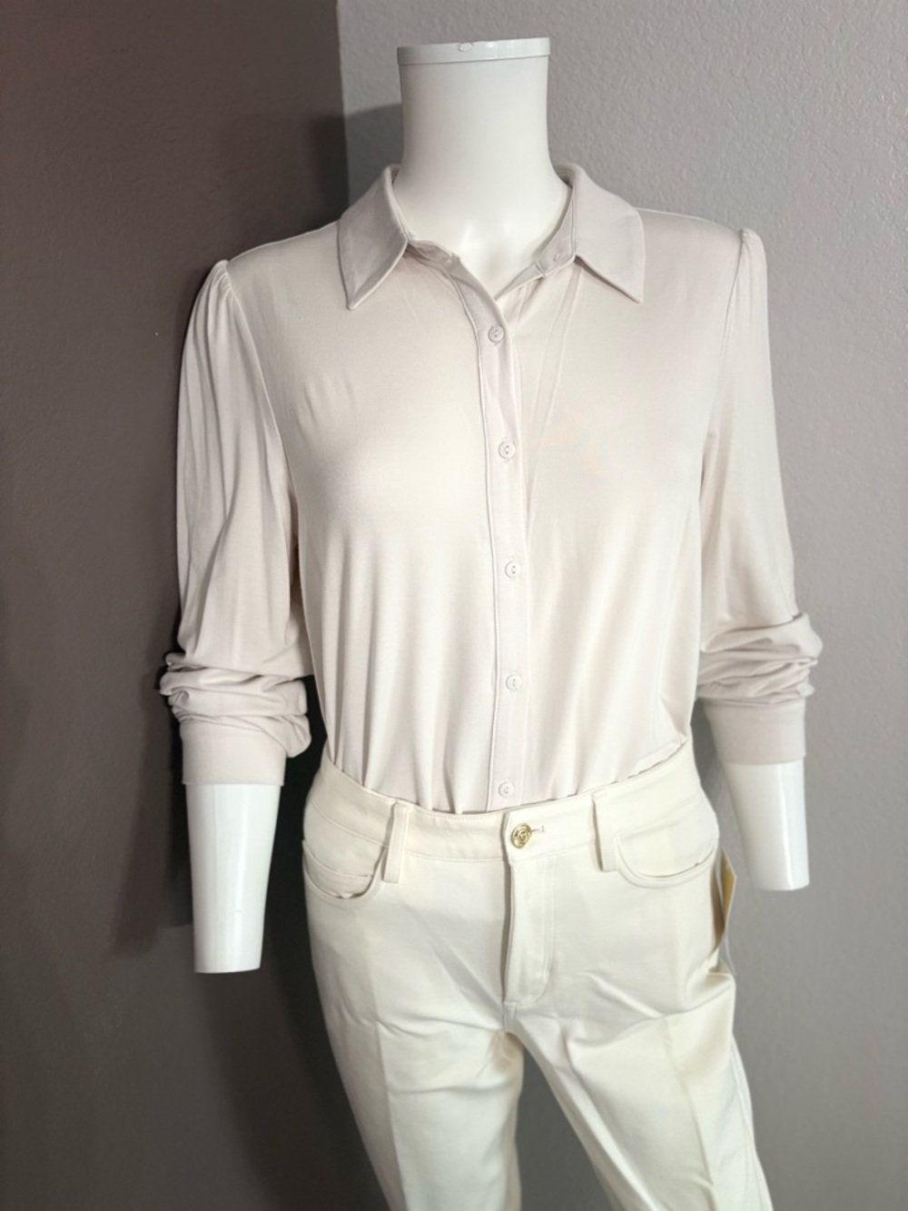 Tahari Women's Button-Down Collared Shirt in Soft Cream